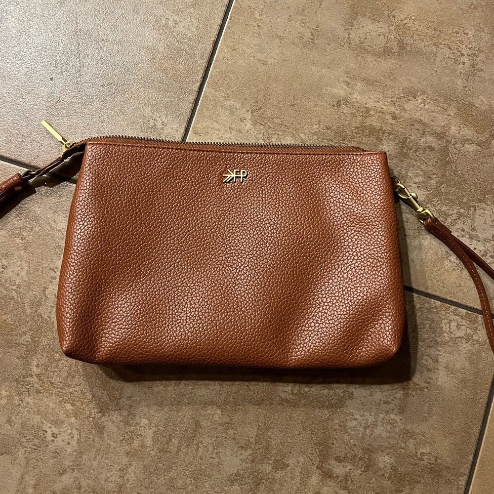 Freshly Picked Brown Pebbled Leather Wristlet Clutch